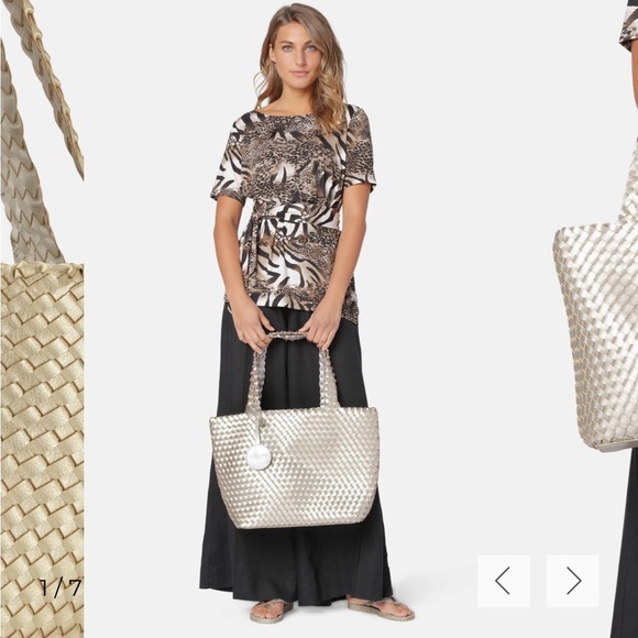 Ilse Jacobsen Hornbaek Bag Reversible Market Tote Silver Gold Braided Woven - Picture 3 of 12